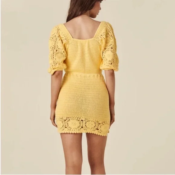 NWT Spell Crochet Doily Puff Sleeve Grannycore Cottagecore Mini Dress Small - Picture 5 of 13